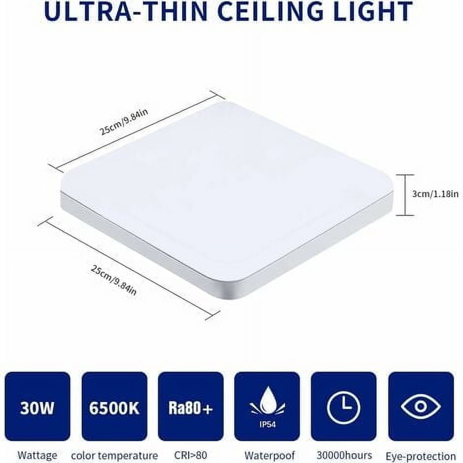 30W Square Led Ceiling Light, IP54 Waterproof Ceiling Light, 2700LM 6500K Cold White, Bathroom Kitchen Corridor Balcony Ceiling Light 25cm [Energy Class E]