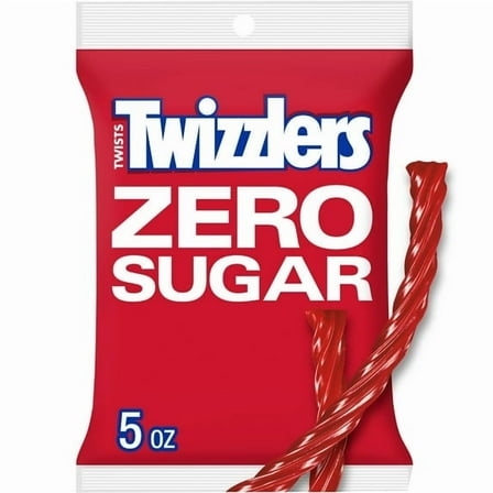 Twizzlers Zero Sugar Twists Strawberry Flavored Licorice Style Candy, Bag 5 oz pack of 3