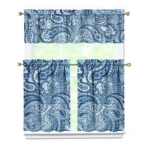 Kitchen Curtains 36 Inch Short - 3 Panel Set, Rod Pocket Window Curtain, Boho Floral Tribal Style, 100% Polyester for Farmhouse, Kitchen, Cafe, Bedroom, Easy Wash