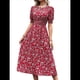 thumbnail image 1 of Vestidos Florales de para Mujer, Estilo Bohemio, Informal, de Verano, con Mangas Abullonadas, Estilo Occidental Rojo M, 1 of 10