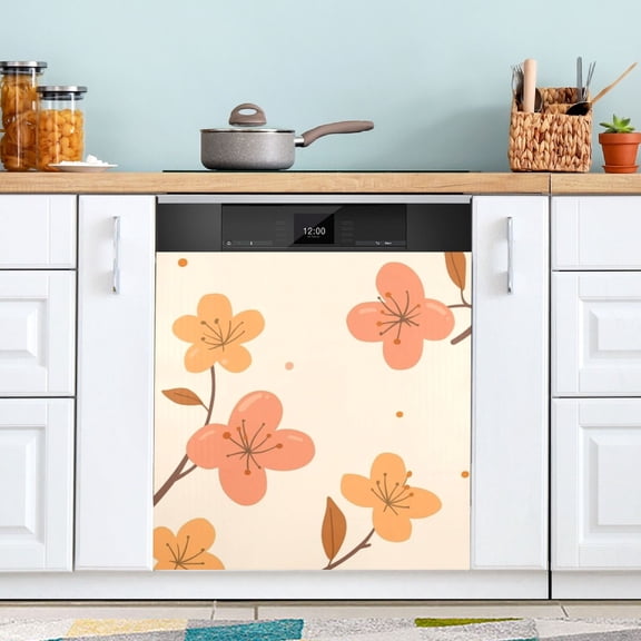 Peach Blossom Flower Dishwasher Magnet Cover for Washers Fridge Panel Decal 23"W x 26"H Inch