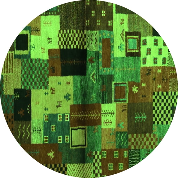 Ahgly Company Indoor Round Abstract Green Contemporary Area Rugs, 6' Round