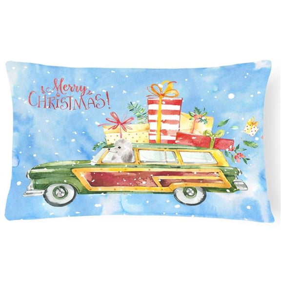 Merry Christmas White Poodle Canvas Fabric Decorative Pillow