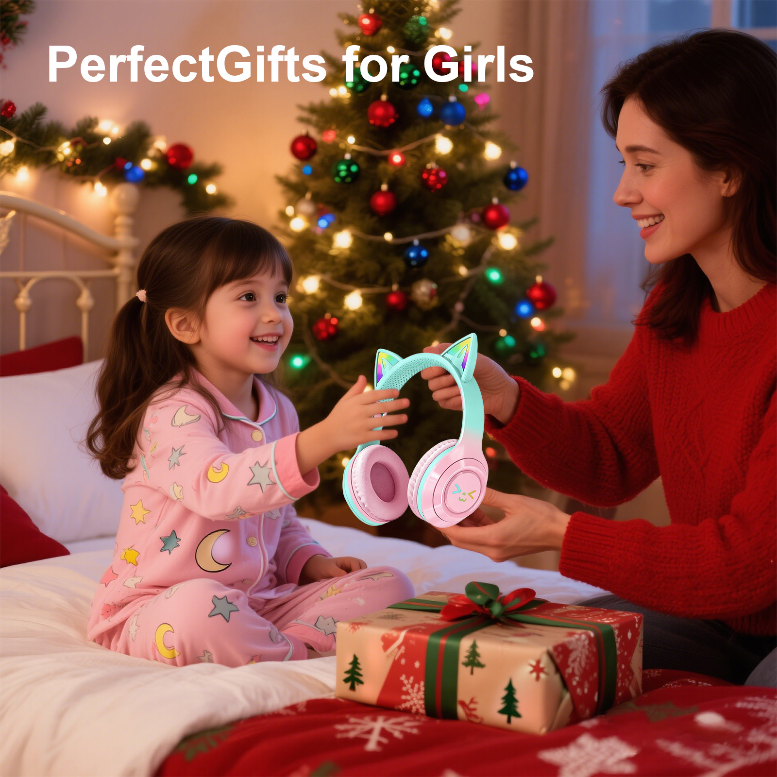 Rirool Cat Ear Bluetooth Headphones with LED Lights, Kids & Adults photo 4