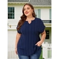 thumbnail image 5 of LapaPlus Plus Size Tops for Women Summer Short Sleeve Jacquard Casual Tunic Blouse, Navy Blue 1XL-6XL, 5 of 9