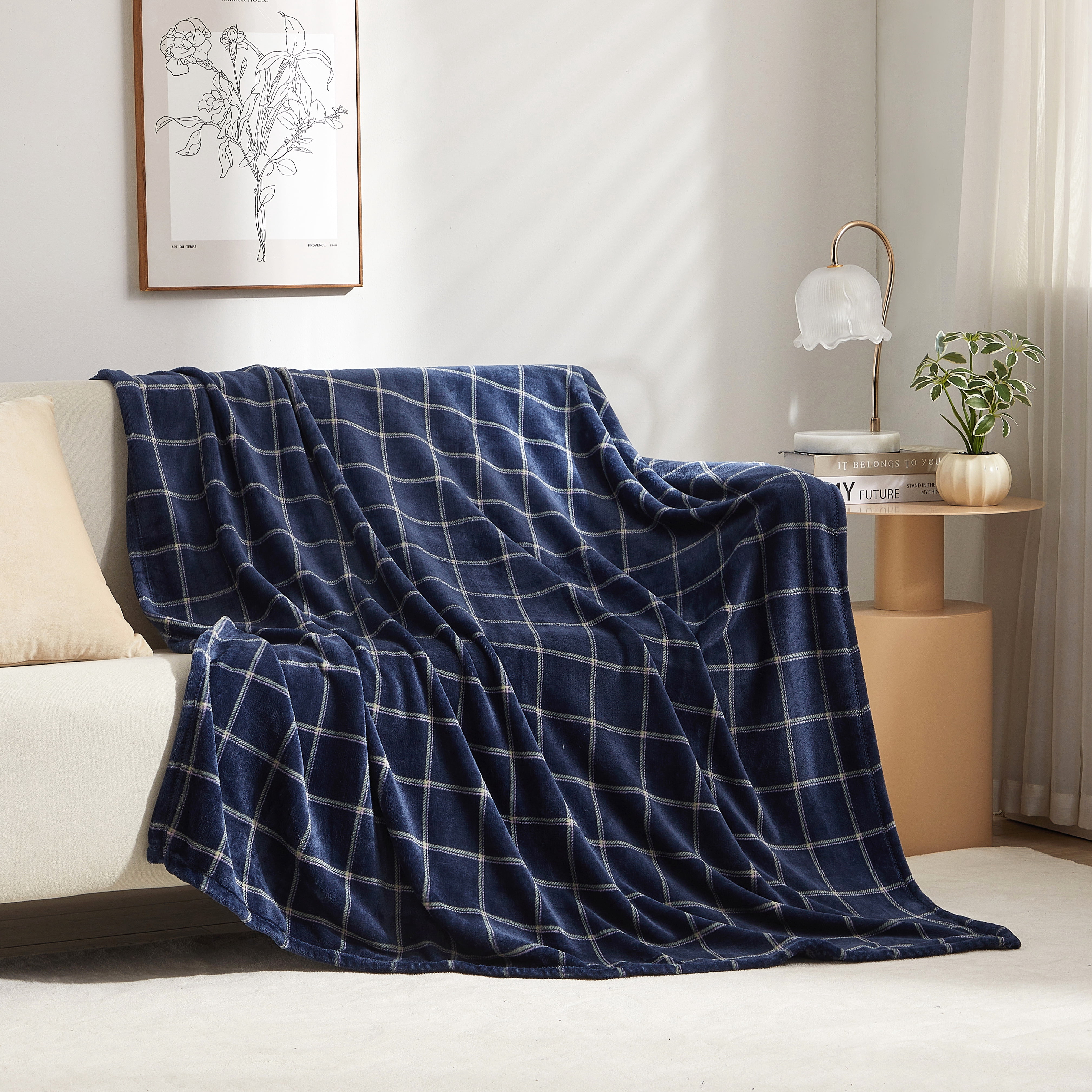 Mainstays Printed Plush Couch Throw Blanket, Blue Cove Plaid, 50 x 60 in