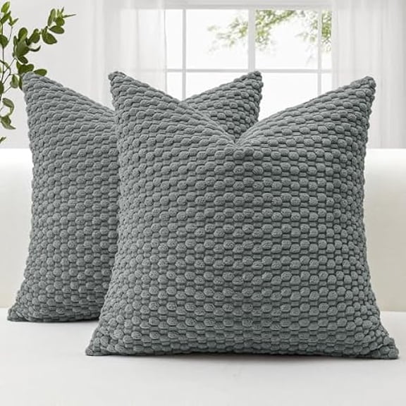 Eryueer Corduroy Soft Decorative Cushion Covers 40x40 cm Set of 2 Decorative Throw Pillow Covers with 3D Bubble Texture Pillowcase for Couch Sofa Bedroom Soft Cushion Case for Home Decor (Grey)