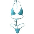 thumbnail image 3 of HEVIRGO 2Pcs Lady Solid Color Halter Mini Bra G-String Bikini Set Swimwear Swimsuit, 3 of 10