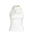 thumbnail image 6 of Womens Satin Halter Neck Top Backless Tie Back Sleeveless Blouse Solid Color Casual Going Out Top White, 6 of 6