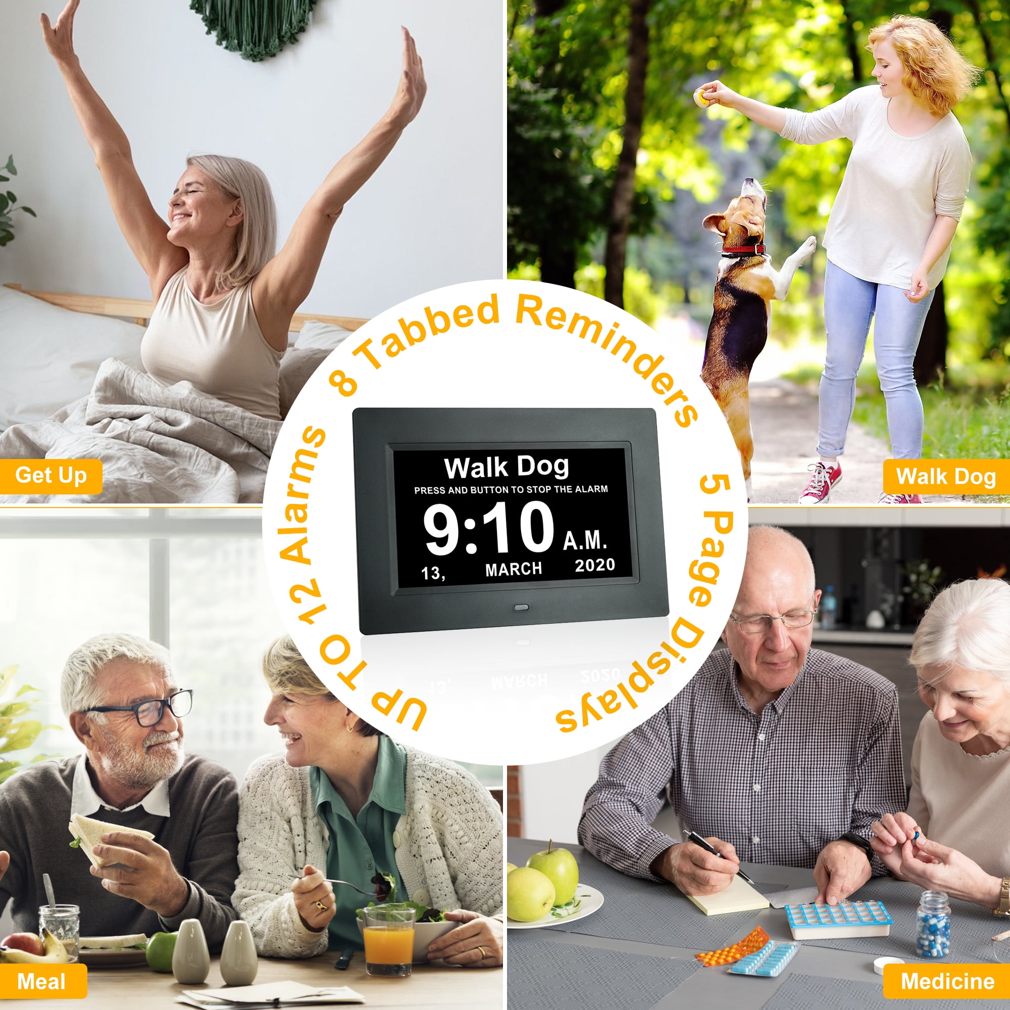 Digital Calendar Alarm Clock - Dementia Clocks for Seniors, Non-Abbreviated Memory Loss Clock with Date and Time for Elderly