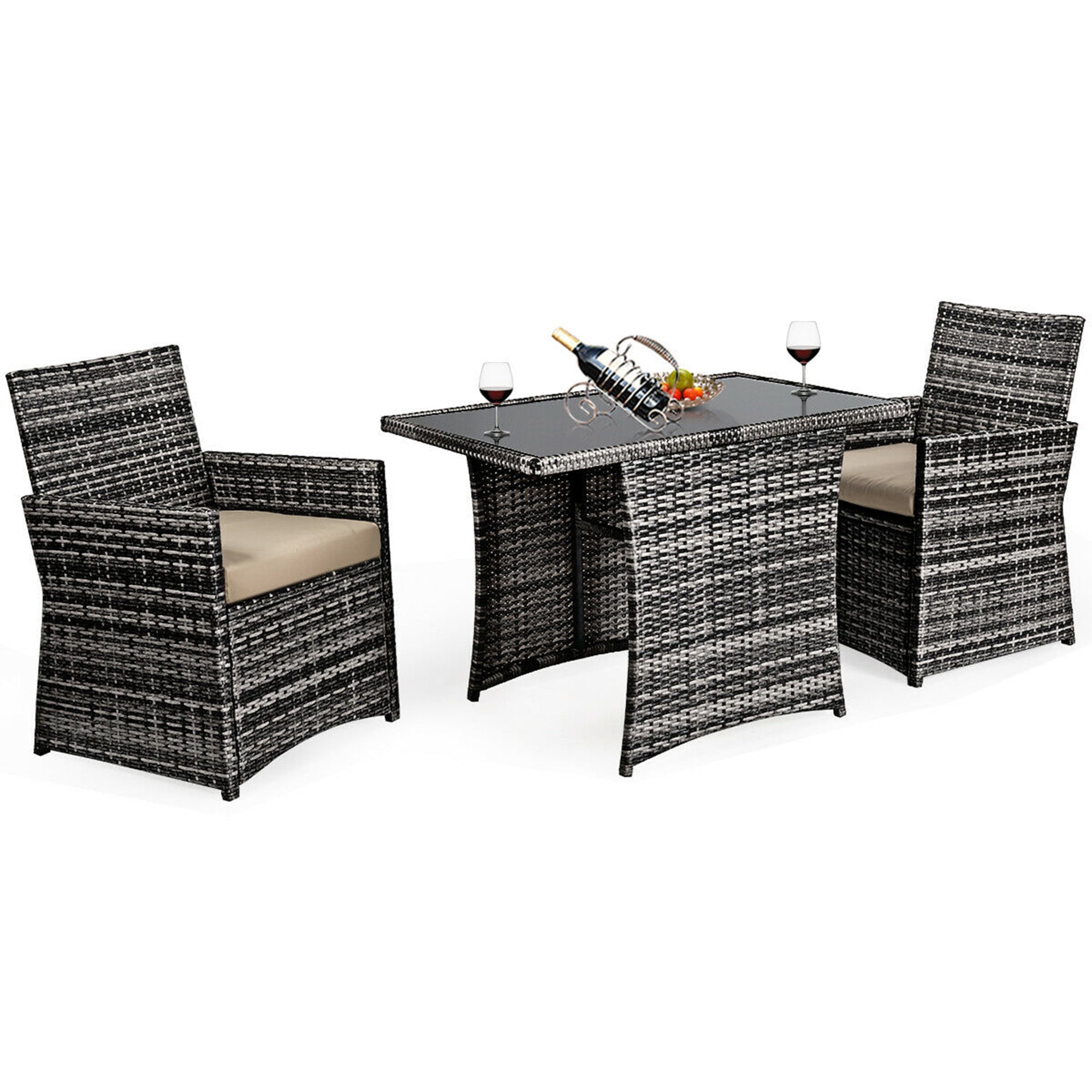 Gymax 3PCS Cushioned Wicker Rattan Patio Furniture Set Garden Yard Outdoor