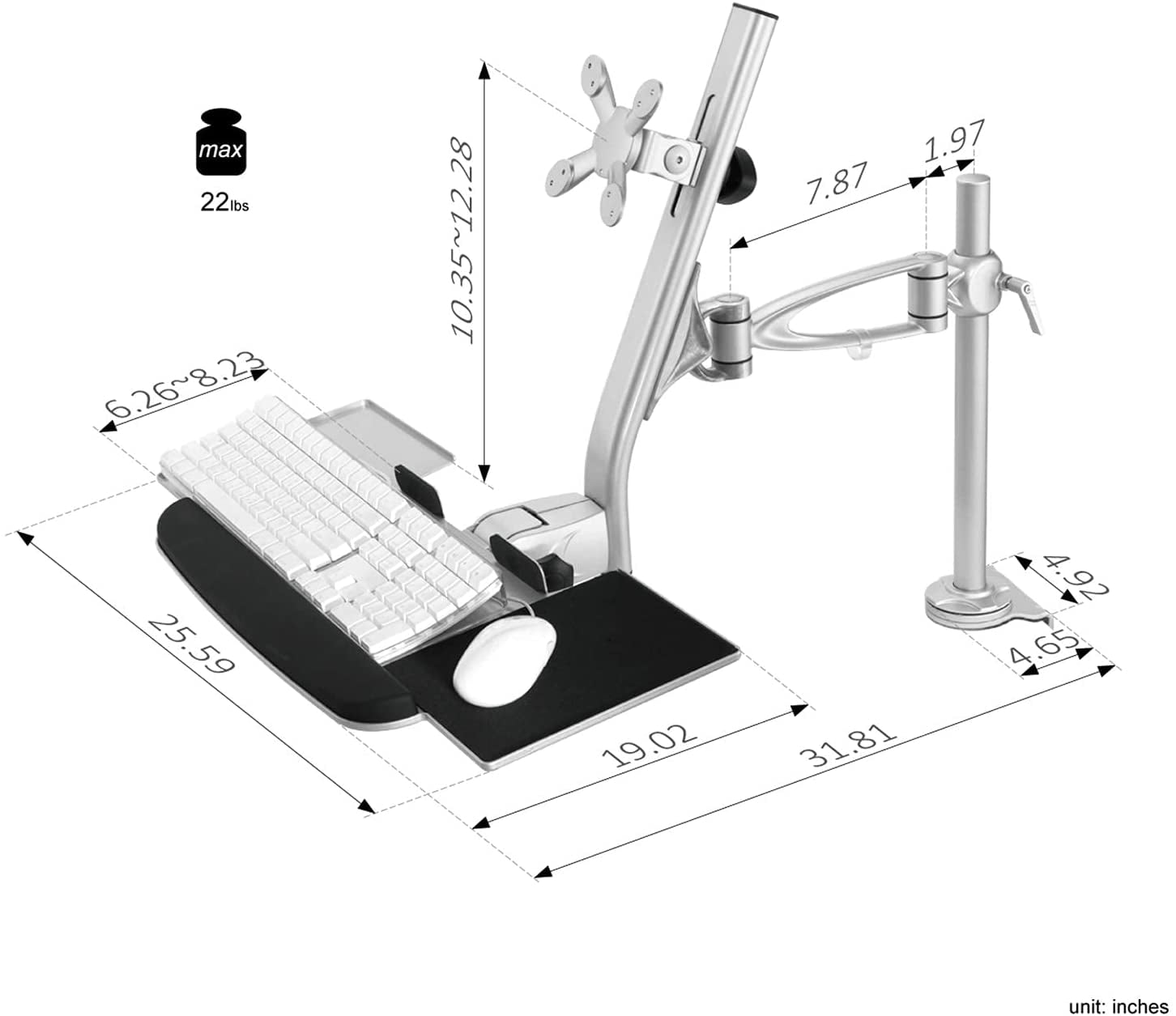 Desktop Sit-Stand Workstation with Single Monitor Mount and Keyboard Tray, Height Adjustable Standing Desk Converter with Quick Release VESA for Computer Screens up to 32 inches