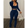 thumbnail image 5 of Women's 2 Piece Outfit Set - Solid Color Long Sleeve Crew Neck Top and Skinny Pants Casual and Sexy Matching Set, 5 of 6