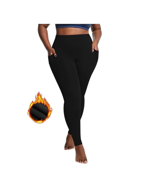 Fleece Lined Leggings Women with Pockets Plus Size Warm Winter Workout Yoga Pants Thermal High Waisted Leggings