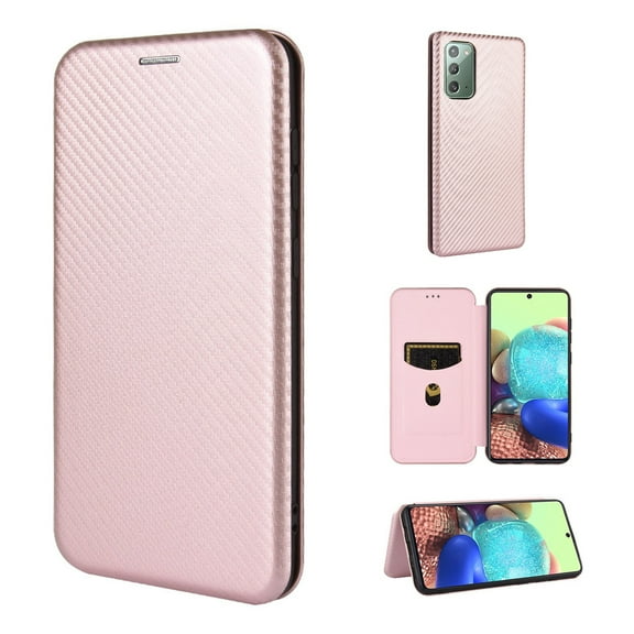 Dteck Wallet Slim Case for Samsung Galaxy Note 20(6.7 inches),Carbon Fiber Texture Patterned Leather Card Holder Protective Kickstand Cover ,Pink