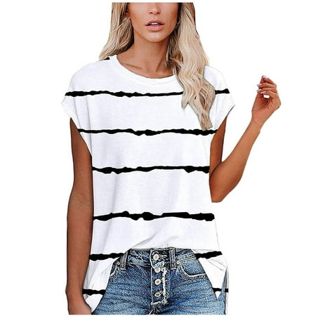 

White Blouse for Women summer tops for women Women s Fashion Casual Printing O-Neck Loose Short Sleeve T-shirt Pullover Tops Birthday Tops for Women White XXL