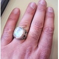 thumbnail image 2 of Rainbow Moonstone Mens Ring, Natural Blue Fire Rainbow Moonstone, Silver Jewelry, 925 Silver Ring, Birthday Gift, Heavy Mens Ring, Arabic Design, Ottoman Style Ring, Christmas, Turkey Mens Signet Ring, 2 of 6