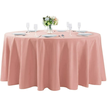 

108 inch Round Tablecloth Washable Polyester Table Cloth Decorative Table Cover for Wedding Party Dining Banquet（108 inch Dusty Pink）