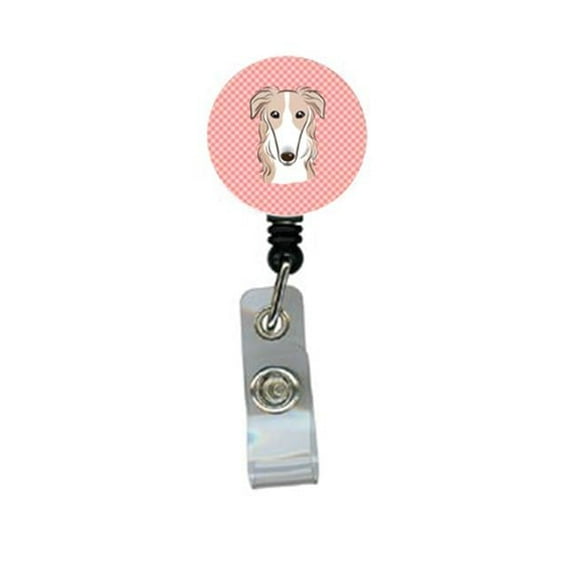 Carolines Treasures BB1228BR Checkerboard Pink Borzoi Retractable Badge Reel