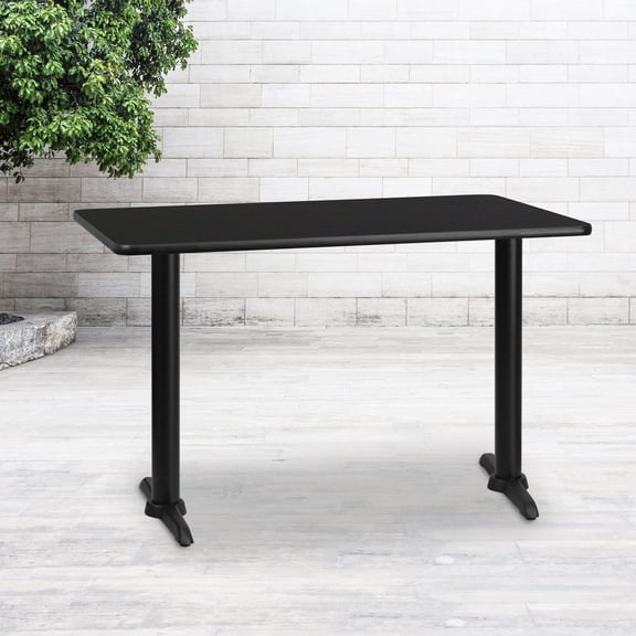 BizChair 30'' x 48'' Rectangular Black Laminate Table Top with 5'' x 22'' Table Height Bases