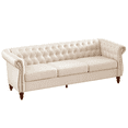 thumbnail image 6 of Homfa 3 Seater Linen Fabric Sofa for Living Room, 84" Chesterfield Upholstered Button Couch with Nailhead Accent Scrolled Armrest, Beige, 6 of 9