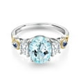 thumbnail image 2 of Gem Stone King 925 Silver and 10K Yellow Gold 3-Stone Ring Oval Sky Blue Topaz and Moissanite (2.50 Cttw, Size 7), 2 of 3
