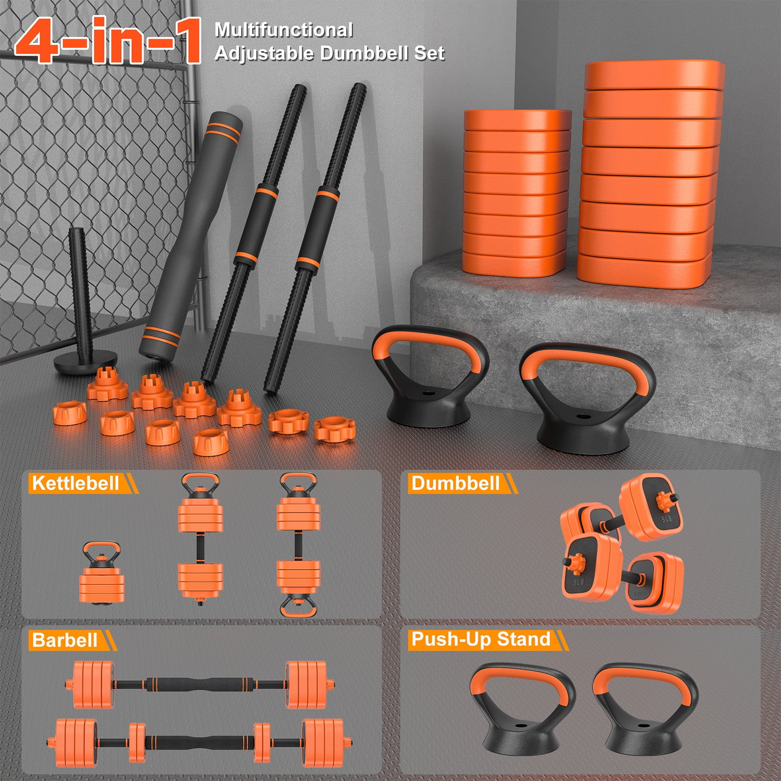 GIKPAL 65lbs Adjustable Dumbbells Set, 4 in 1 Free Weights Dumbbells Set with Connector Used as Dumbbell, Barbell, Push up Stand, Kettlebells for Home Gym Exercises