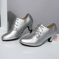 thumbnail image 4 of Women's Chunky Heel Lace Up Vintage Oxfords Pumps Almond Toe Block Mid Heels Dance Shoes Lightweight Dress Shoes Silver Size 7, 4 of 5