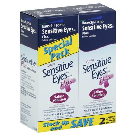 Bausch & Lomb Gentle Sensitive Eyes Plus Saline Solution Value Pack, 12 fl oz, 2 count