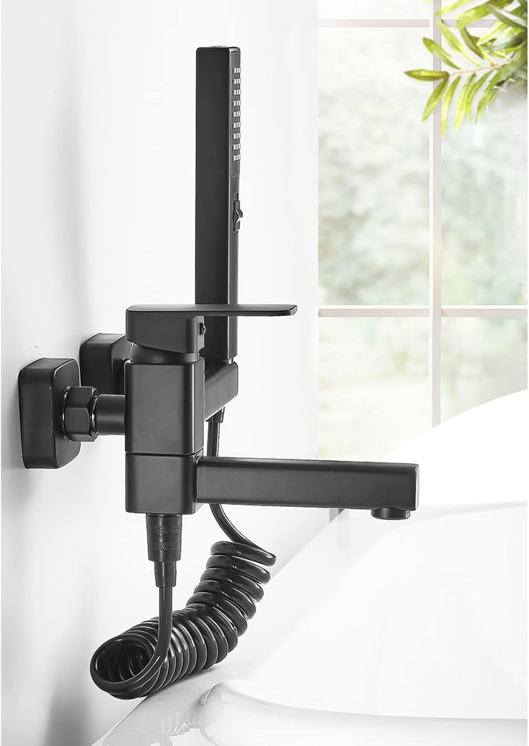 Bath Mixer Tap with Shower Attachment Bathtub Faucet Wall Mounted Black Bathroom Faucet Brass Hot and Cold Water Shower Bathtub Faucet-B