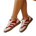 thumbnail image 4 of HTHLVMD Suede & Canvas Sneakers, Women Fashion Trainers, Women Classic Retro Gum Sole Fashion Sneakers Casual Tennis Skate Shoe Genuine Leather Walking Footwear Anti Slip Trainers, Red 7.5, 4 of 9