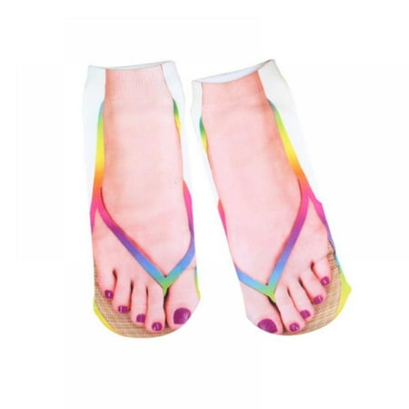 

Funny Flip Flop Socks 3D Pattern Socks Sandal Socks Low Cut Ankle Silly Socks- A Gag Gift 1 Pair