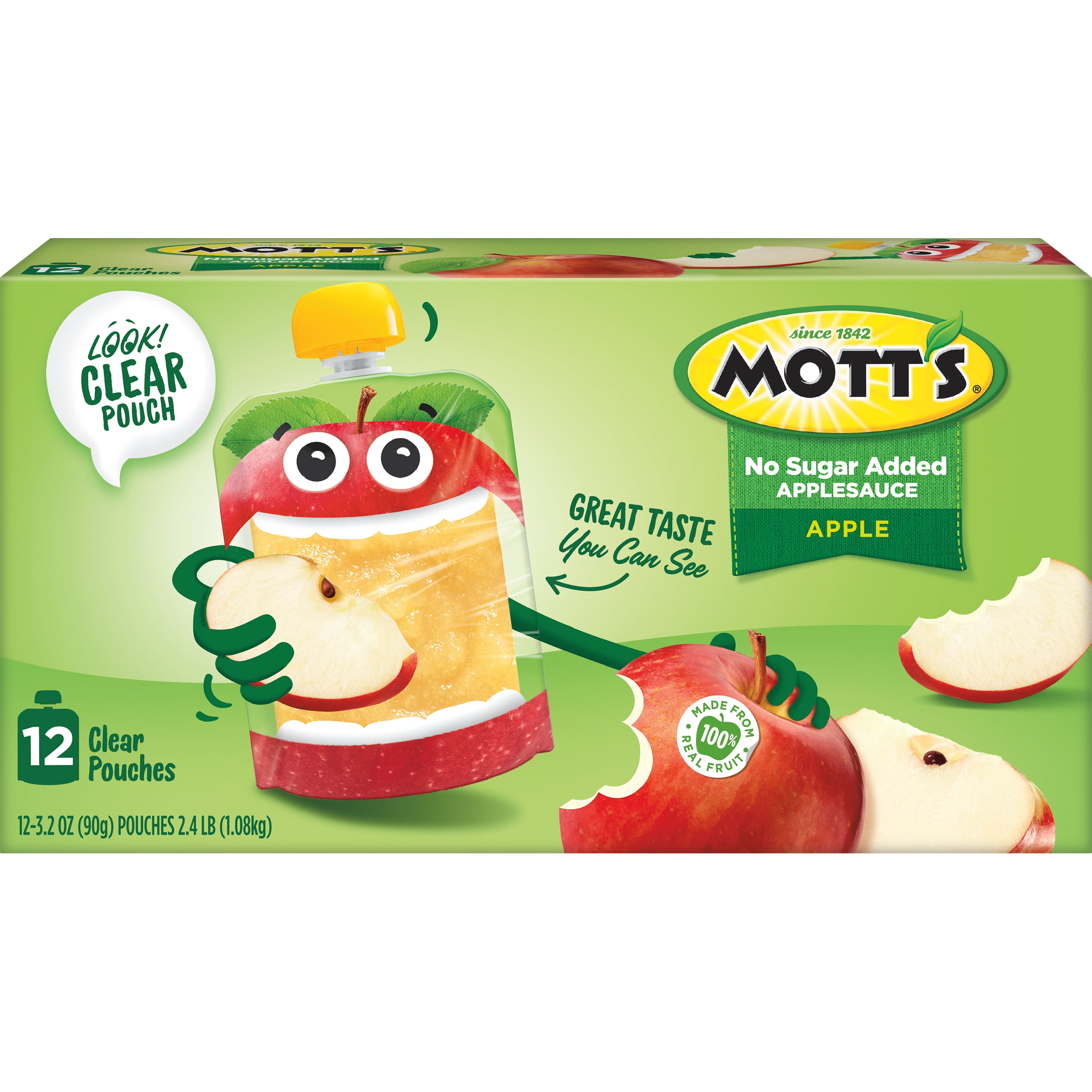 Mott's No Sugar Added Applesauce, 3.2 oz, 48 Count Clear Pouches