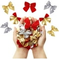 thumbnail image 4 of Happon Mini Bows for Christmas Tree, Crafts, Ornaments, Garland - 48 Pcs Indoor Outdoor Xmas New Year Decoration Bows (Red + Gold), 4 of 6