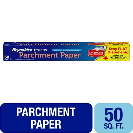 Reynolds Kitchens Stay Flat Parchment Paper Roll with SmartGrid, 40 ft x 15 in, 50 Total Sq. Ft.
