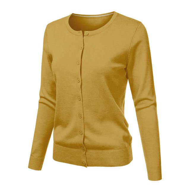 Cardigan Court à Col Rond, Chandail Court Grande Taille, Haut Tricoté Décontracté Jaune P, Manteau