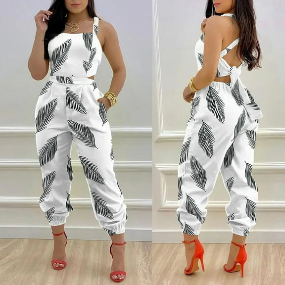 Baqcunre One Piece Jumpsuit,O Neck Sleeveless Waist Micro Elastic Band Cross Tied Detail Backless Slim Rompers,Wide Leg Pants Woman Womens Jumpsuit Jumpsuits for Women Womens Clothes Black L