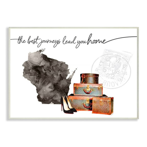 The Stupell Home Decor Collection Wisconsin State The Best Journeys Lead You Home Fashion Shoes and Luggage Illustration Wood Wall Art