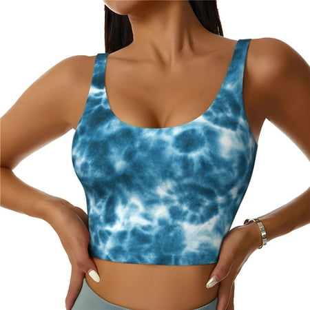 Sports Bra for Women  Blue Tie Dye Sports Bras for Women High Support  Workout Yoga Tank Tops Woman With Removable Cups
