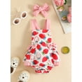 thumbnail image 2 of Coduop Toddler Baby Girl Casual Romper Sleeveless Strawberry Print Jumpsuit Bodysuit + HeadBand, 2 of 7
