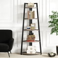 thumbnail image 3 of Fnova 71" 5-Tier Industrial Corner Ladder Shelf, Modern Corner Bookshelf, Compact Bookcase, Plant Stand for Living Room, Kitchen, Home Office, 3 of 14