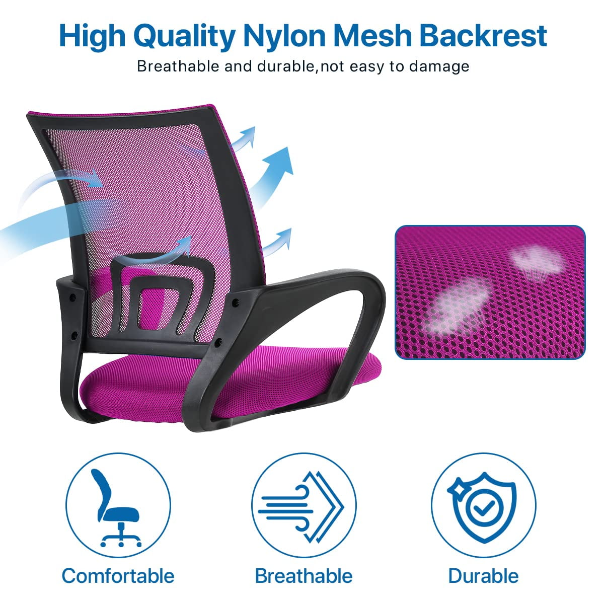 NiamVelo Mesh Office Chair, Mid-Back Home Office Chair Adjustable Ergonomic Desk Chair with Armrest, Rolling Swivel Chair for Adults, Pink