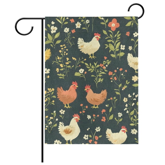 Ryvnso Chicken Flower Pattern Garden Flag 12x18 Inch Double Sided Seasonal Yard Decoration
