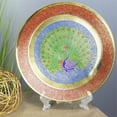 thumbnail image 2 of Natural Geo Colorful Peacock Decorative Brass Accent Plate in Gold, 2 of 4