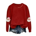 thumbnail image 5 of TTUHYWXI Christmas Sweatshirt for Women Merry Sweater Embroidered Striped Crewneck Sweatshirts Holiday Long Sleeve Pullover (Red, S), 5 of 5