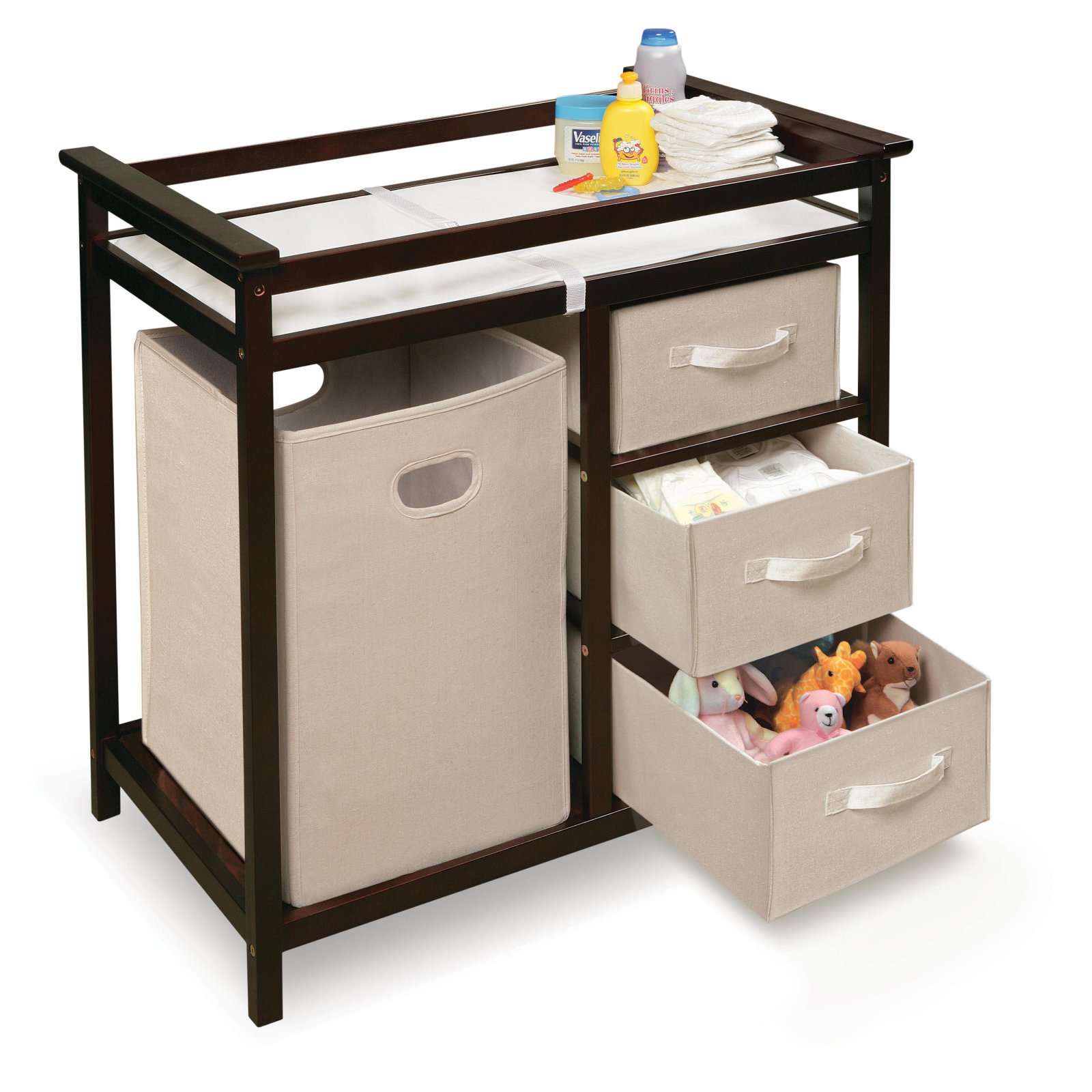 Badger Basket Modern Baby Changing Table with Hamper and 3 Baskets, White, Includes Pad - image 4 of 6