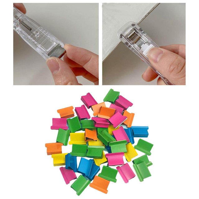 Mini Stapler Classroom Small Stapler Set Clips Equipment Push Stapler Fixing Stationery Binding Documents Push Multicolor Clips