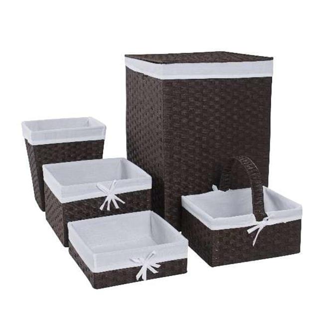 Hamper & Basket Set, Espresso & White 5 Piece 9.75 lbs