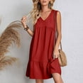 thumbnail image 6 of Womens Summer Dresses 2025 V-Neck Sleeveless Side Pockets Dress Sundress Solid Loose Short Flowy Mini Dress(Gift Included),Red ,Size M, 6 of 9