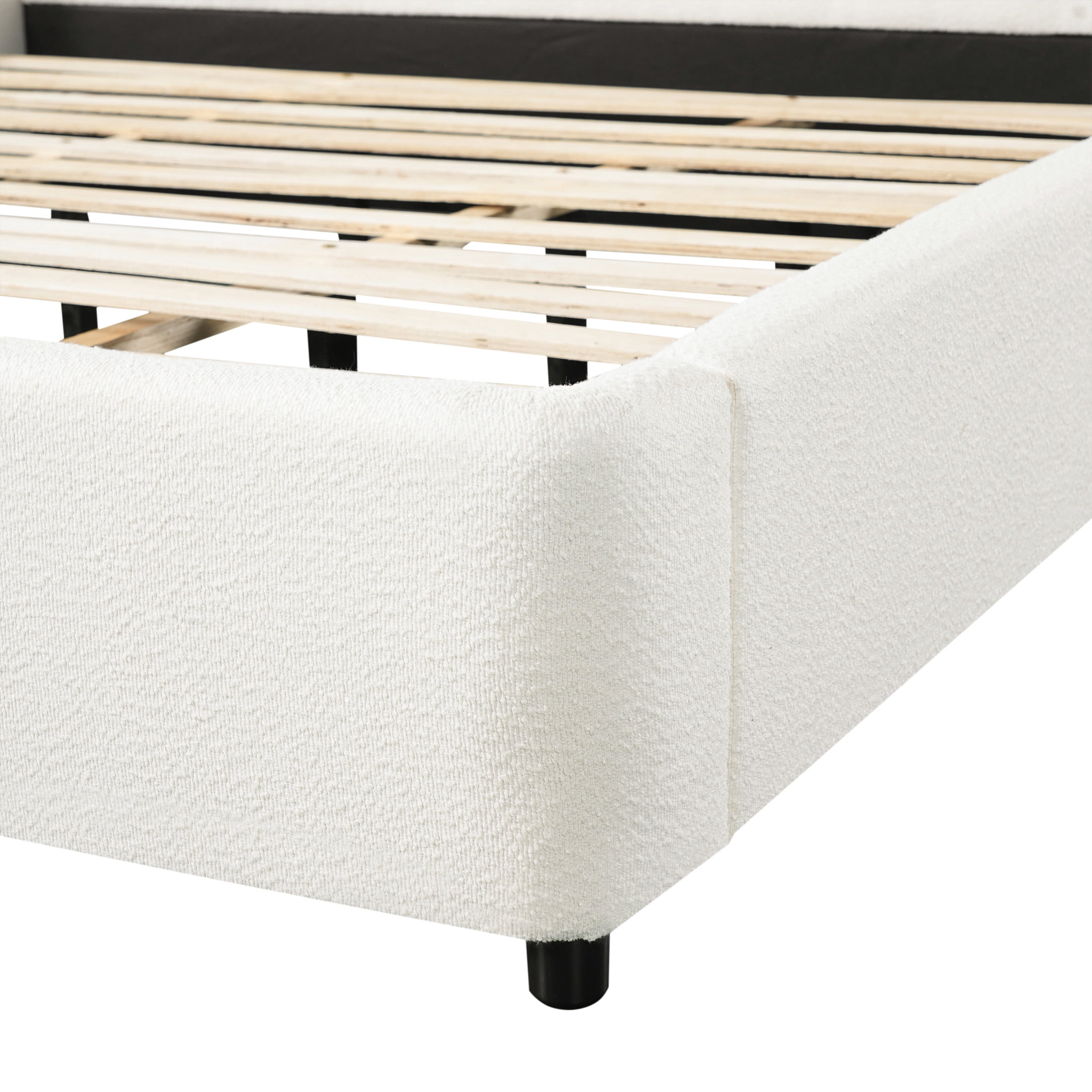 Christopher Knight Home King Upholstered Bed Frame with Boucle Wingback Headboard, White